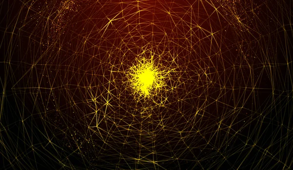 基于红色背景的三维抽象数字技术橙色 金色粒子 — 图库照片