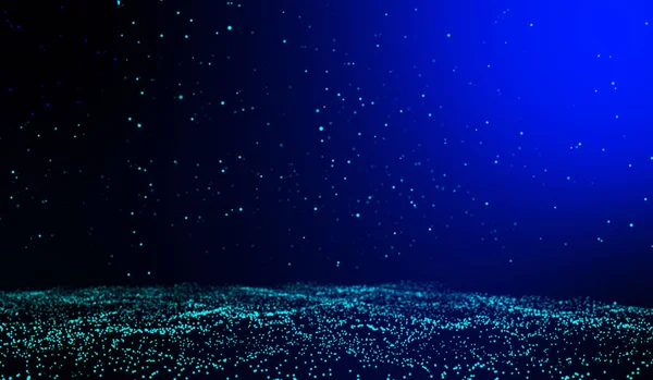 Tecnologia Digital Abstrato Partículas Luz Azul Chuva Atinge Ondas Água — Fotografia de Stock