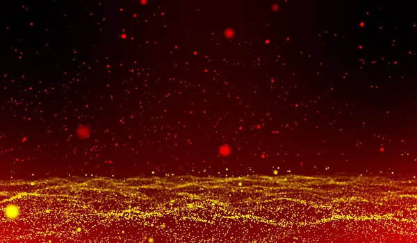 Digital Technology Abstract Orange Yellow Light Particles Raining Hits Water — Stock Photo, Image