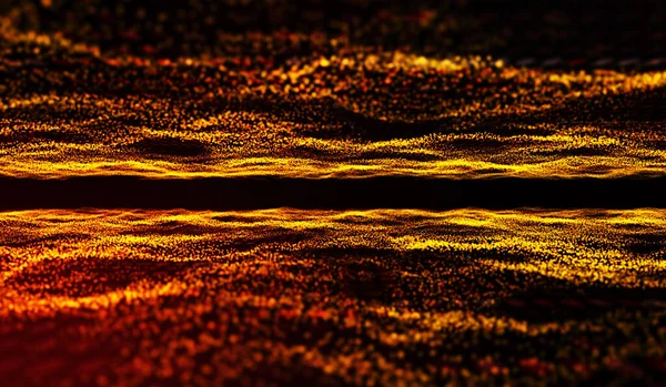 Abstracta Tecnología Digital Naranja Oro Partículas Onda Sobre Fondo Rojo —  Fotos de Stock