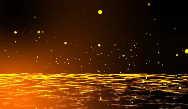 Tecnologia Digital Abstrato Laranja Amarelo Partículas Luz Chovendo Atinge Ondas — Fotografia de Stock