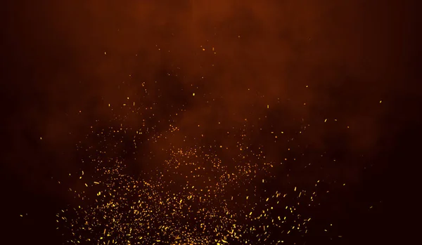 火から燃えるオレンジ色の火花 赤い勾配の背景の火の粒子 — ストック写真