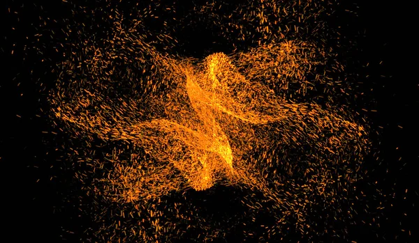 Абстрактна Фрагментація Частинок Цифрової Технології Змішування Апельсина Чорному Тлі — стокове фото