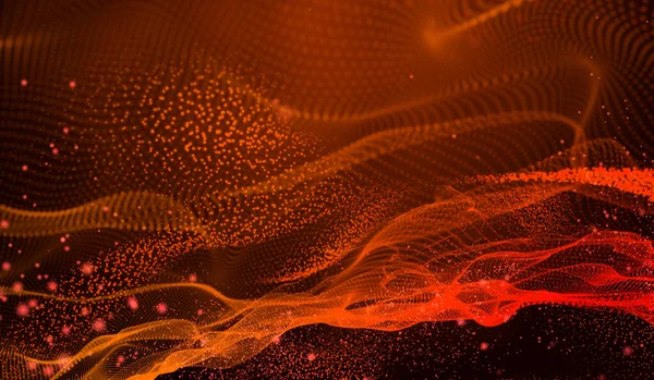 Abstrakt Digital Teknik Röda Partiklar Nätverk Våg Röd Bakgrund — Stockfoto