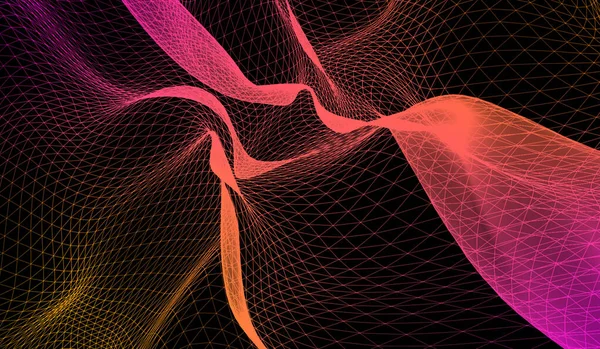 Abstrato Tecnologia Digital Rosa Partículas Onda Rede Sobre Fundo Preto — Fotografia de Stock