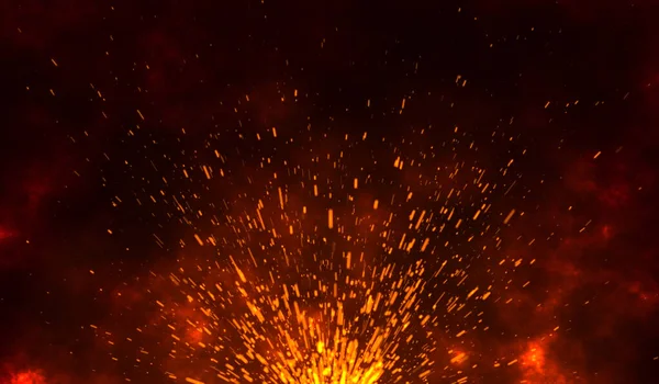 Yanan Turuncu Kıvılcımlar Ateşten Yükselir Kırmızı Arkaplanda Ateş Parçacıkları — Stok fotoğraf
