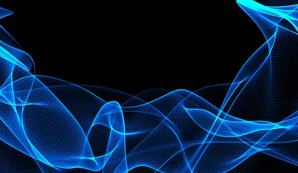 Abstrait Technologie Numérique Particules Bleues Onde Réseau Sur Fond Noir — Photo
