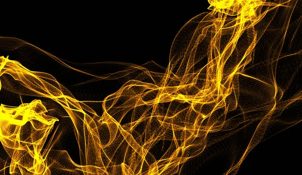Abstrakt Digital Teknik Gul Orange Partiklar Nätverksvåg Svart Bakgrund — Stockfoto