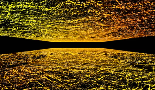 Abstrakcyjna Technologia Cyfrowa Żółto Pomarańczowa Fala Sieciowa Czarnym Tle — Zdjęcie stockowe