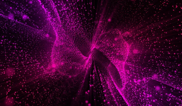 Abstrakt Digital Teknik Rosa Partiklar Nätverk Våg Svart Bakgrund — Stockfoto