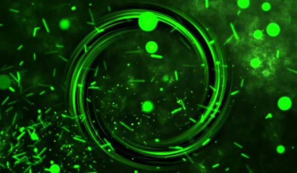 基于绿色背景的3D抽象数字技术绿光球 — 图库照片