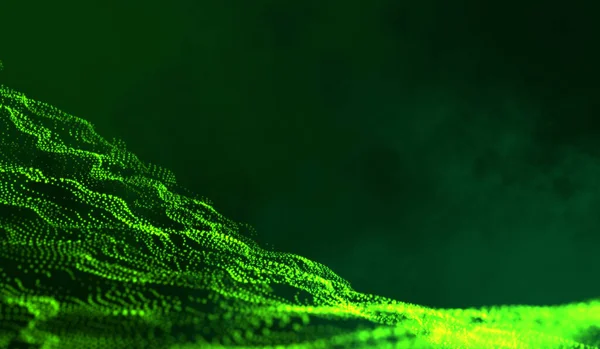 Abstrato Tecnologia Digital Partículas Verdes Onda Rede Sobre Fundo Verde — Fotografia de Stock