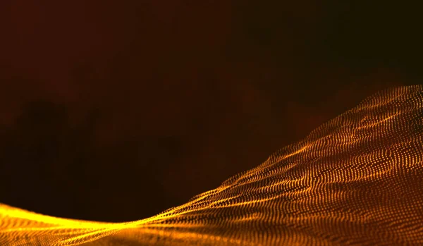 Abstrakt Digital Teknik Gul Orange Partiklar Nätverk Våg Röd Bakgrund — Stockfoto