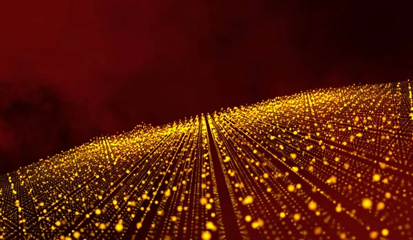 Tecnologia Digital Abstrata Partículas Amarelo Alaranjadas Onda Rede Sobre Fundo — Fotografia de Stock