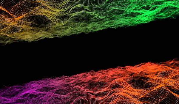 Absztrakt Digitális Technológia Multicolor Fény Részecskék Hálózati Hullám Fekete Háttér — Stock Fotó