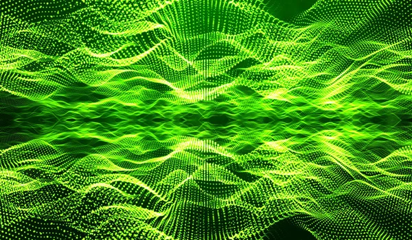 Абстрактна Цифрова Технологія Мережа Зелених Частинок Світла Зеленому Фоні — стокове фото