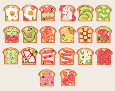 Koleksiyon illüstrasyonu Sabah sandviçi Sağlıklı yemek Taze sebze ve sos