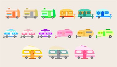 Kamp için karavan ve karavan kamyonu tahsilat araçları. Kamp arabası..