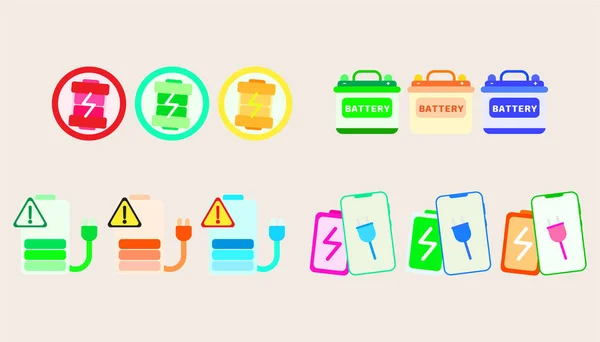 Collection Illustration Battery Power Charging Minimal Style Icon Set Battery — Stock Vector