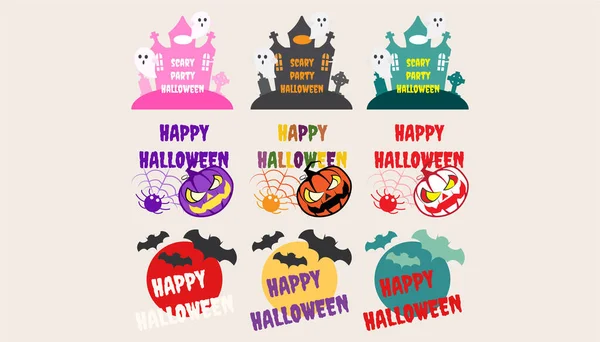 Collection Icon Halloween Party Text Tombs Bats Set Text Halloween — Stock Vector