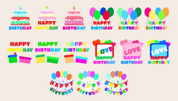 Coleção Palavras Aniversário Felizes Balões Coloridos Conjunto Elementos Aniversário Feliz — Vetor de Stock
