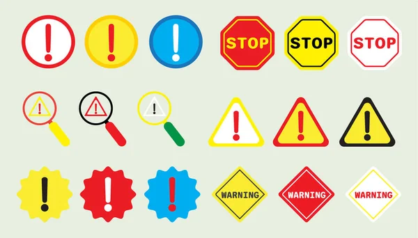 Icono Colección Símbolos Con Símbolos Precaución Conjunto Advertencia — Vector de stock