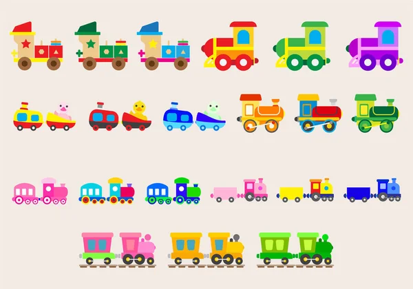 Icône Collection Train Constructeur Pour Enfants Avec Remorques Ensemble Éducation — Image vectorielle