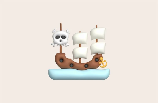 Illustratie Speelgoed Piraat Schip Zeilschip Piraat Galjoen Cruise Visserij Trawler — Stockvector