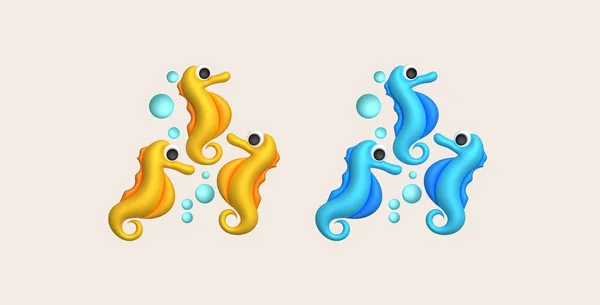 3D illustration Cute underwater animals seahorse. minimal style.
