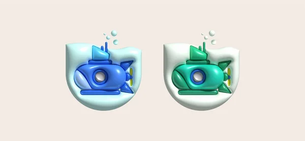 Illustration Boot Unterwasser Mit Bubble Kids Spielzeug Minimalen Stil — Stockvektor