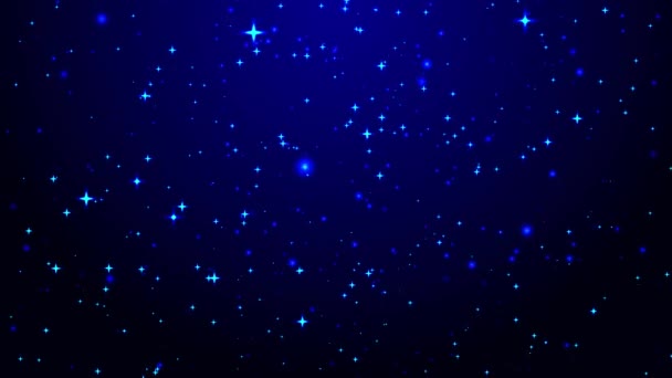 Brillantes Estrellas Brillan Sobre Fondo Azul Brillante Brillo Partículas Movimiento — Vídeos de Stock