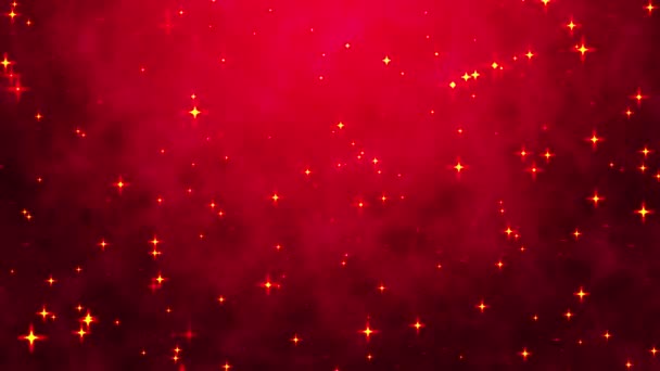 Gloeiende Sterren Schitteren Rode Achtergrond Glanzende Glitter Deeltjes Beweging Graphics — Stockvideo
