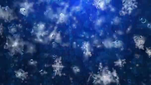 Краплі Дощу Падають Через Скло Синій Фон Падаючим Снігом — стокове відео