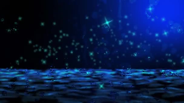 Дощ Падає Через Скло Синій Фон Водними Хвилями Падаючими Зірками — стокове відео