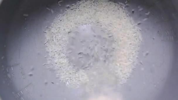 Вид Зверху Рисову Плиту Додаванням Рису Рисової Плити — стокове відео