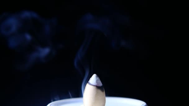 Encens Brûlant Fumée Sur Fond Noir — Video