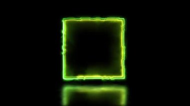 Parlak kare neon çerçeve efekti, siyah arkaplan.