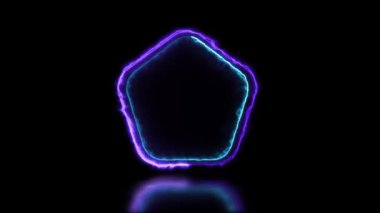 Parlak beşgen neon çerçeve efekti, siyah arkaplan.