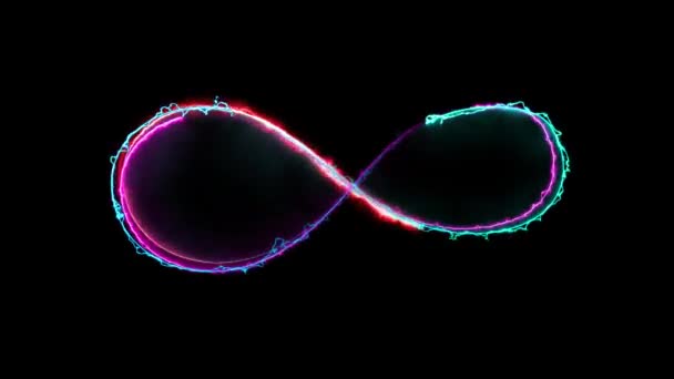 Leuchtende Looping Unendlichkeit Form Neon Rahmen Effekt Schwarzer Hintergrund — Stockvideo