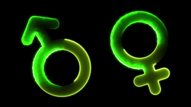 Leuchtende Schleife Mann Frau Symbol Neon Rahmen Effekt Schwarzer Hintergrund — Stockvideo