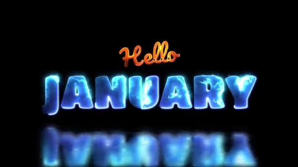 Glowing Looping January Word Neon Frame Effect Black Background — Stock Video
