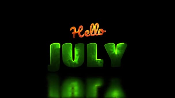 Glowing Looping July Month Neon Frame Effect Black Background — Stock Video