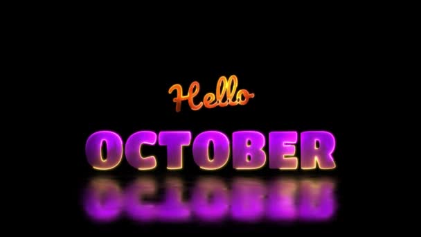 10月の輝くループネオンフレーム効果 黒い背景 — ストック動画