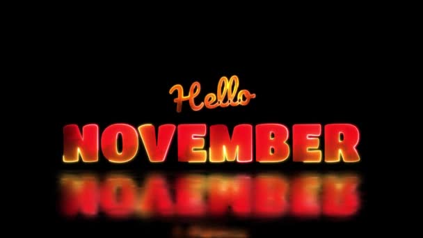 Leuchtende Schleife November Monat Neon Rahmen Effekt Schwarzer Hintergrund — Stockvideo