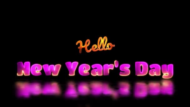 Glowing Looping New Year Day Word Neon Frame Effect Black — Stock Video
