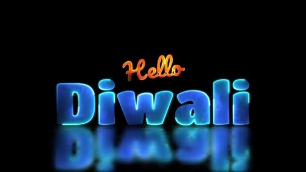 Leuchtende Schleife Diwali Wort Neon Rahmen Effekt Schwarzer Hintergrund — Stockvideo