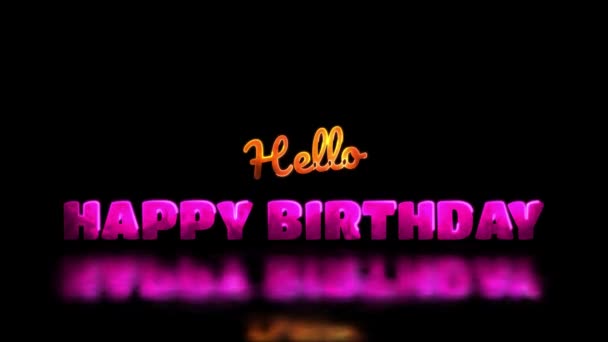 Świecące Pętli Happy Birthday Word Neon Frame Effect Czarne Tło — Wideo stockowe