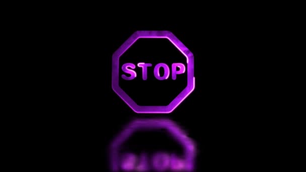 Świecący Neon Efekt Ramki Pętli Znak Stopu Czarne Tło — Wideo stockowe
