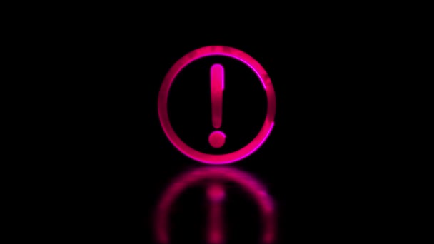 Parlayan Neon Çerçeve Efekti Uyarı Işareti Işareti Döngüsü Siyah Arkaplan — Stok video