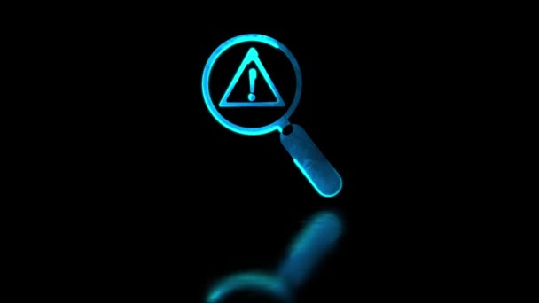 Świecący Neon Efekt Ramki Lupa Szklana Ikona Ostrzeżenie Wyszukiwania Symbol — Wideo stockowe